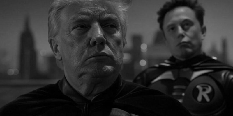 Elon Musk and Donald Trump as Batman and Robin (AI generated by Grok)