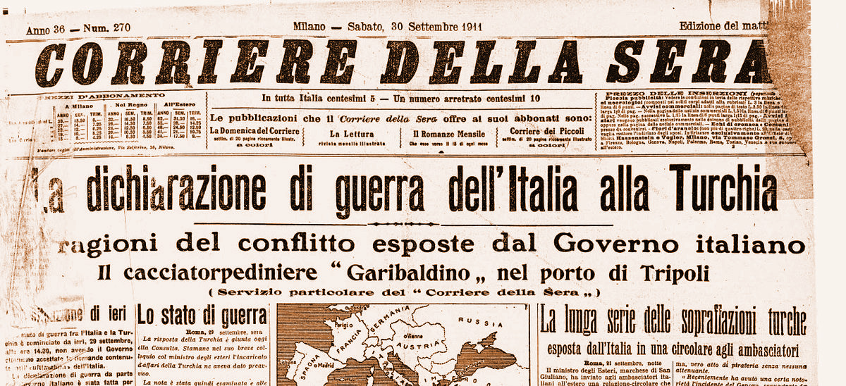 Prima pagina del «Corriere della Sera» del 30 settembre 1911 Prima pagina del «Corriere della Sera» del 30 settembre 1911